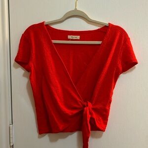 Madewell Scarlet Textured Mock Wrap Crop Top